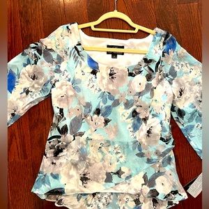 Alex Evenings Women's Blouse Medium Floral Printed In blue and black